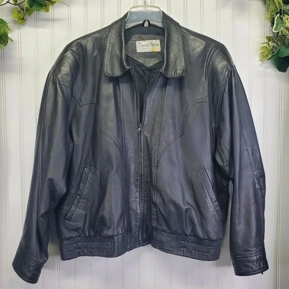 Pioneer Wear Men's Leather Bomber Jacket 100% Lamb Leather Vintage Biker Size L - Picture 2 of 16